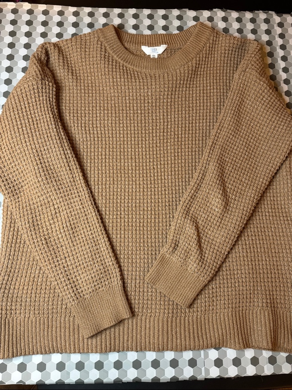 Time and Tru Camel Crewneck Waffle Knit Sweater